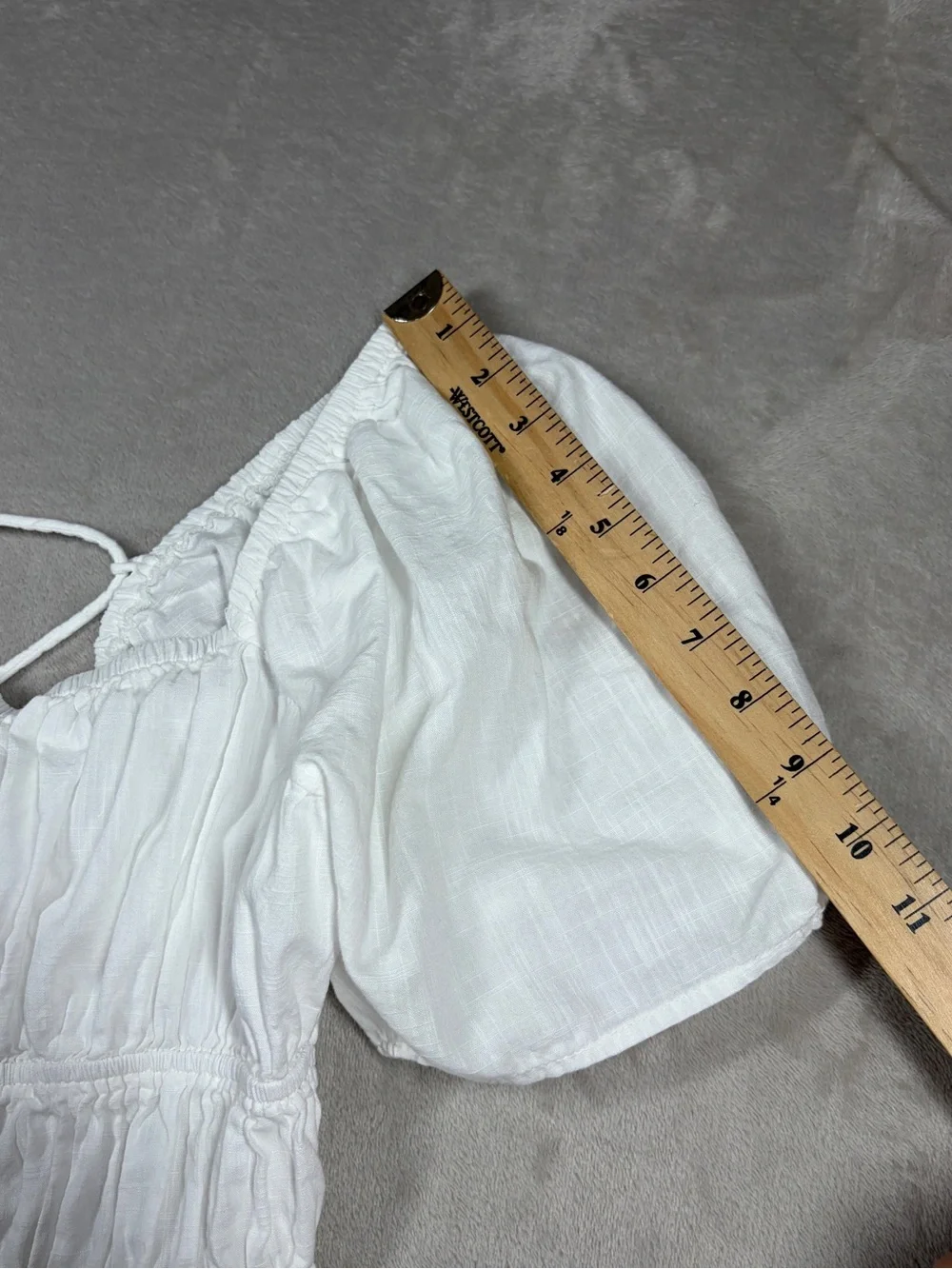 Free People White 100% Cotton Cropped Puff Sleeve Lace Up Blouse Top Size Large